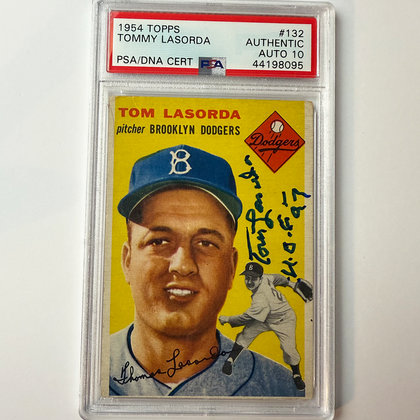 Tommy Lasorda Signed 1954 Topps Rookie #132 HOF 97 PSA 10 Auto Version 2