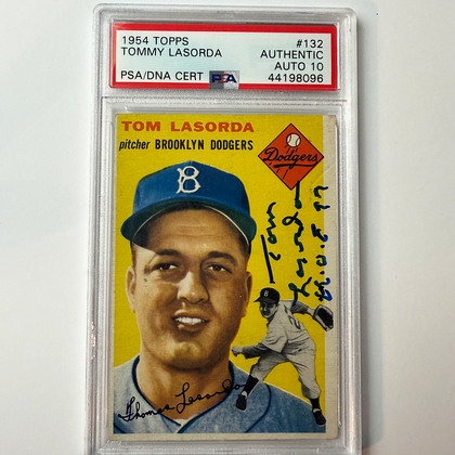 Tommy Lasorda Signed 1954 Topps Rookie #132 HOF 97 PSA 10 Auto Version 3
