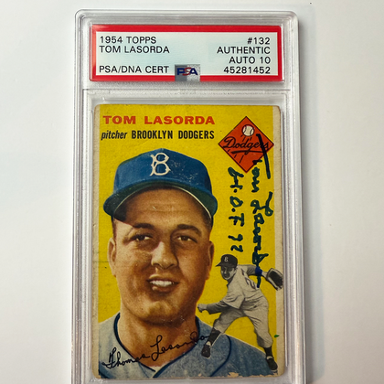 Tommy Lasorda Signed 1954 Topps Rookie #132 HOF 97 PSA 10 Auto Version 4