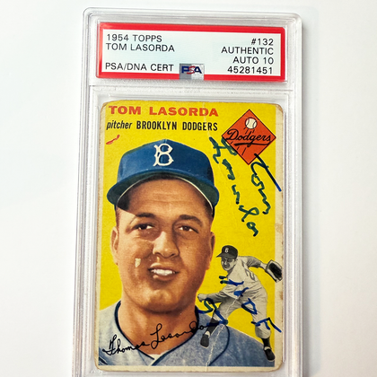 Tommy Lasorda Signed 1954 Topps Rookie #132 HOF 97 PSA 10 Auto Version 5