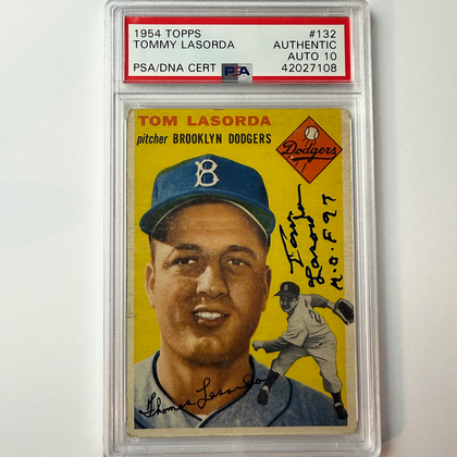 Tommy Lasorda Signed 1954 Topps Rookie #132 HOF 97 PSA 10 Auto Version 8