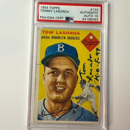 Tommy Lasorda Signed 1954 Topps Rookie #132 HOF 97 PSA 10 Auto Version 9
