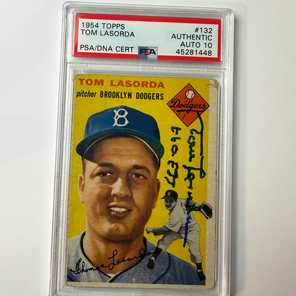 Tommy Lasorda Signed 1954 Topps Rookie #132 HOF 97 PSA 10 Auto Version 10