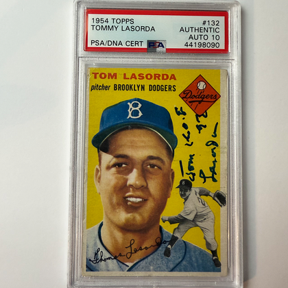 Tommy Lasorda Signed 1954 Topps Rookie #132 HOF 97 PSA 10 Auto Version 12