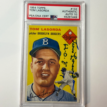 Tommy Lasorda Signed 1954 Topps Rookie #132 HOF 97 PSA 10 Auto Version 13