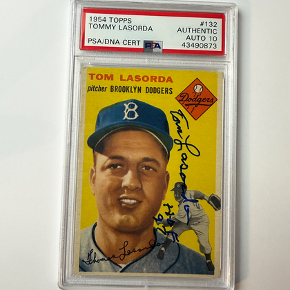 Tommy Lasorda Signed 1954 Topps Rookie #132 HOF 97 PSA 10 Auto Version 15