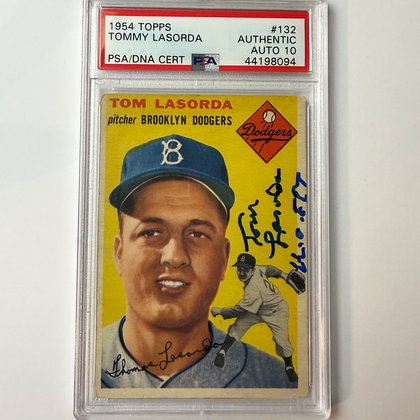 Tommy Lasorda Signed 1954 Topps Rookie #132 HOF 97 PSA 10 Auto Version 16