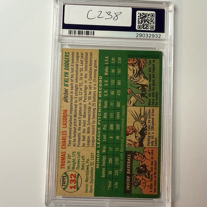 Tommy Lasorda Signed 1954 Topps Rookie #132 HOF 97 PSA 10 Auto Version 18