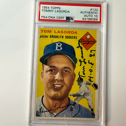 Tommy Lasorda Signed 1954 Topps Rookie #132 HOF 97 PSA 10 Auto Version 19