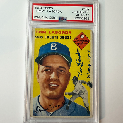 Tommy Lasorda Signed 1954 Topps Rookie #132 HOF 97 PSA 10 Auto Version 20