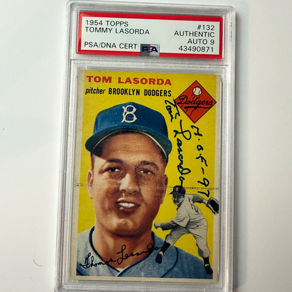 Tommy Lasorda Signed 1954 Topps Rookie #132 HOF 97 PSA 9 Auto