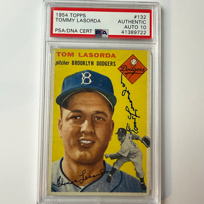 Tommy Lasorda Signed 1954 Topps Rookie #132 PSA 10 Auto Version 7