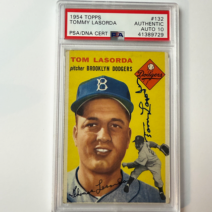 Tommy Lasorda Signed 1954 Topps Rookie #132 PSA 10 Auto Version 8