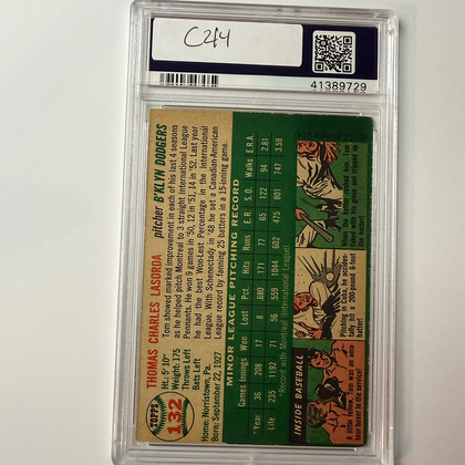 Tommy Lasorda Signed 1954 Topps Rookie #132 PSA 10 Auto Version 8