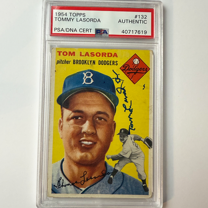 Tommy Lasorda Signed 1954 Topps Rookie #132 PSA Auto Authentic Version 1