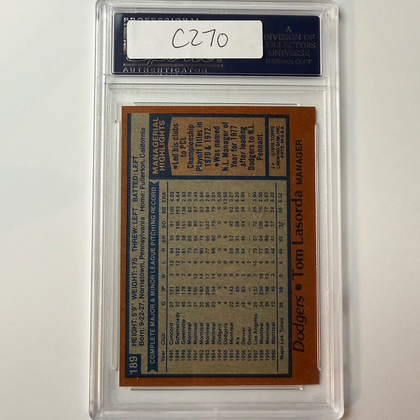 Tommy Lasorda Signed 1978 Topps #189 PSA Auto Authentic