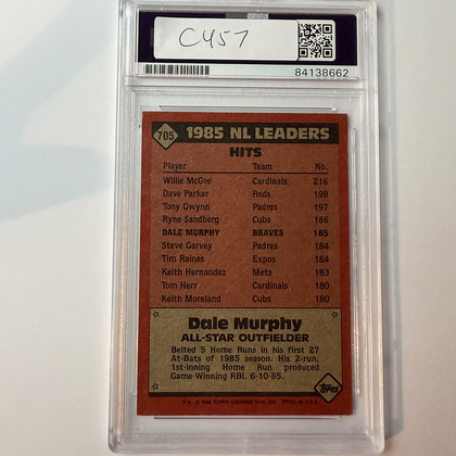 Dale Murphy Signed 1986 Topps #705 7x All Star PSA Auto Authentic