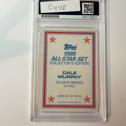 Dale Murphy Signed 1986 Topps All Star #37 w/2 Inscriptions PSA Auto Authentic