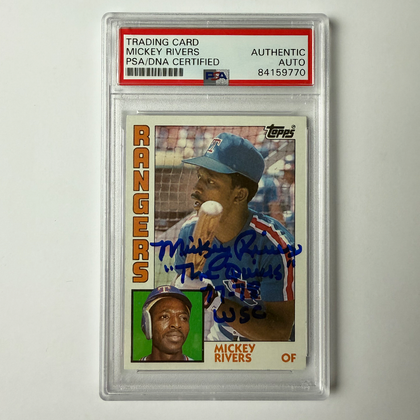 Mickey Rivers Signed 1984 Topps #504 w/2 Inscriptions PSA Auto Authentic