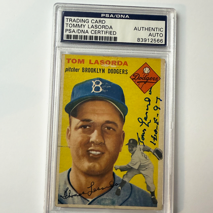 Tommy Lasorda Signed 1954 Topps Rookie #132 HOF 97 PSA  Auto Authentic Version 3