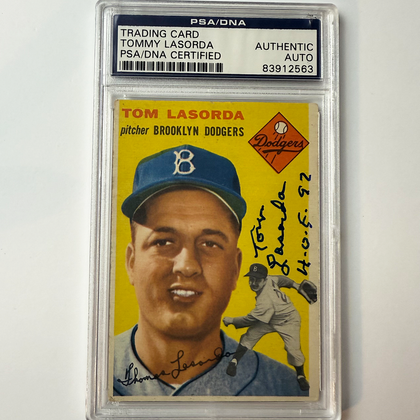Tommy Lasorda Signed 1954 Topps Rookie #132 HOF 97 PSA  Auto Authentic Version 4