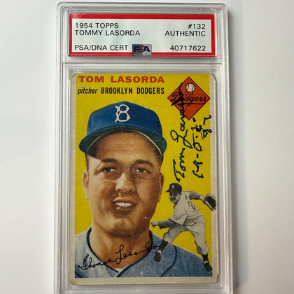 Tommy Lasorda Signed 1954 Topps Rookie #132 HOF 97 PSA  Auto Authentic Version 6