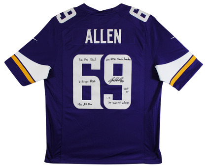 Vikings Jared Allen "6x Insc" Signed Purple Nike Limited Jersey BAS Witnessed