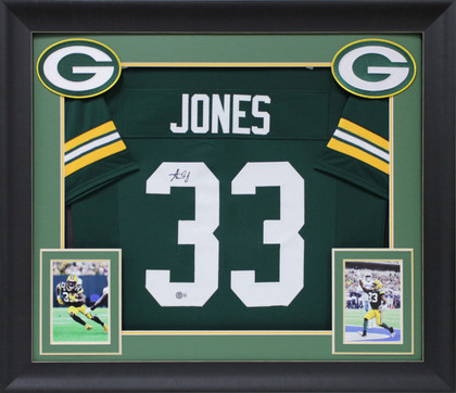 Aaron Jones Authentic Signed Green Pro Style Framed Jersey BAS Witnessed 2