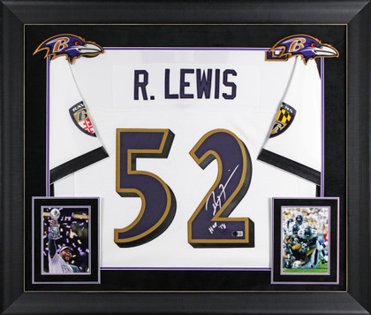 Ravens Ray Lewis HOF 18 Authentic Signed White M&N Framed Jersey BAS Witnessed