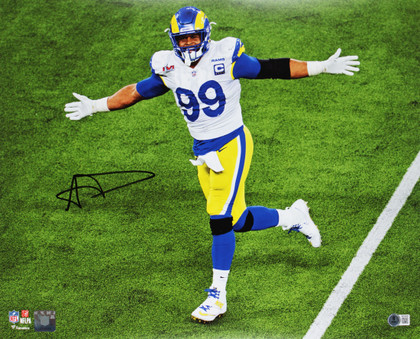 Rams Aaron Donald Signed 16x20 Horizontal SB LVI Photo w/ Black Sig BAS Witness