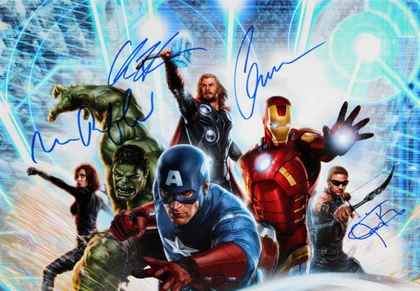 The Avengers Cast (6) Lee, Evans, Ruffalo, Hemsworth +2 Signed 16x20 Photo BAS