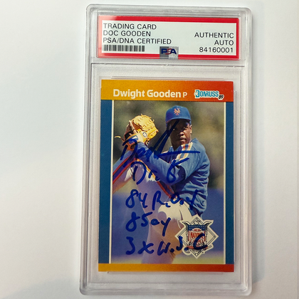 Dwight Gooden Signed 1989 Donruss Highlights #40 w/ 4 Inscriptions PSA Auto Authentic