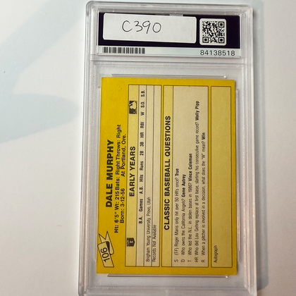 Dale Murphy Signed 1987 Classic Yellow Update #106 PSA Auto Authentic