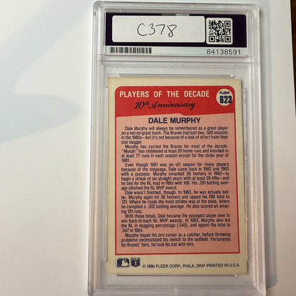 Dale Murphy Signed 1990 Fleer #623 PSA Auto Authentic