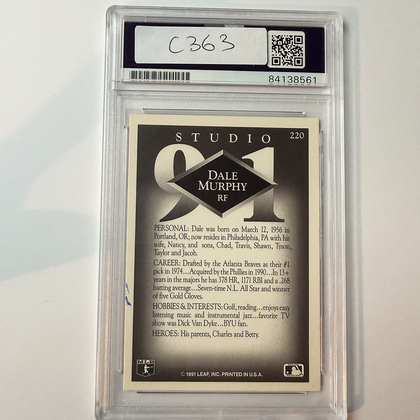 Dale Murphy Signed 1991 Studio #220 PSA Auto Authentic