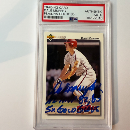 Dale Murphy Signed 1992 UpperDeck #127 w/2 Insc PSA Auto Authentic