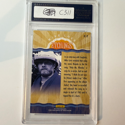 Mike Love Beach Boys Signed 2013 Panini Etchings #2 PSA Auto Authentic