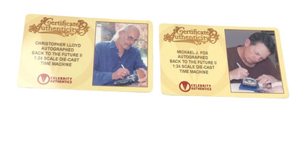 Michael J. Fox & Christopher Lloyd Signed 1:18 Scale DeLorean Time Machine – Celebrity Authentics Witnessed