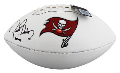 Buccaneers Ronde Barber "HOF 23" Signed White Panel Logo Football BAS Witnessed
