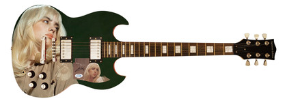 Billie Eilish Happier Than Ever Signed Custom Photo Graphics Guitar ACOA