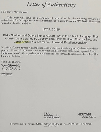 Jamie O?neill Signed Autographed Acoustic Guitar JSA Auction LOA