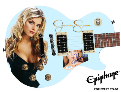 Jessica Simpson Epiphone Autographed Custom Photo Graphics Guitar ACOA