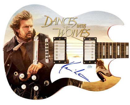 Kevin Costner Signed Dances With Wolves Photo Graphics Guitar