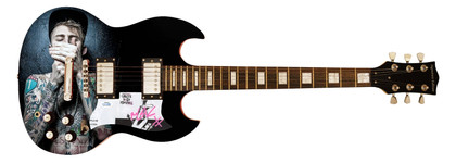 Machine Gun Kelly Tickets to My Downfall Signed Autographed Custom Photo Graphics Guitar ACOA