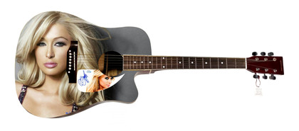 Paris Hilton Signed Custom Graphics Photo Guitar ACOA