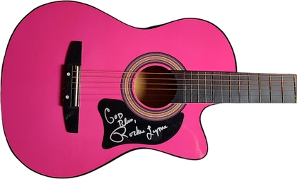 Rockie Lynne Signed Pink Acoustic/Electric Guitar UACC AFTAL RACC TS