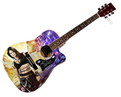 WWE Lita Signed 1/1 Custom Graphics Photo WWF Guitar PSA