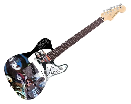 KISS Ace Frehley Signed Custom Graphics Photo Guitar ACOA