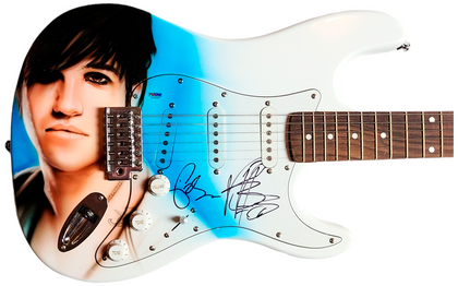 Fall Out Boy Pete Wentz Plus Autographed Hand Airbrushed Guitar UACC AFTAL RACC PSA
