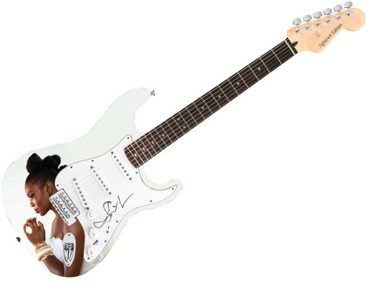 India Arie Signed Autographed 1/1 Custom Graphics Photo Guitar PSA